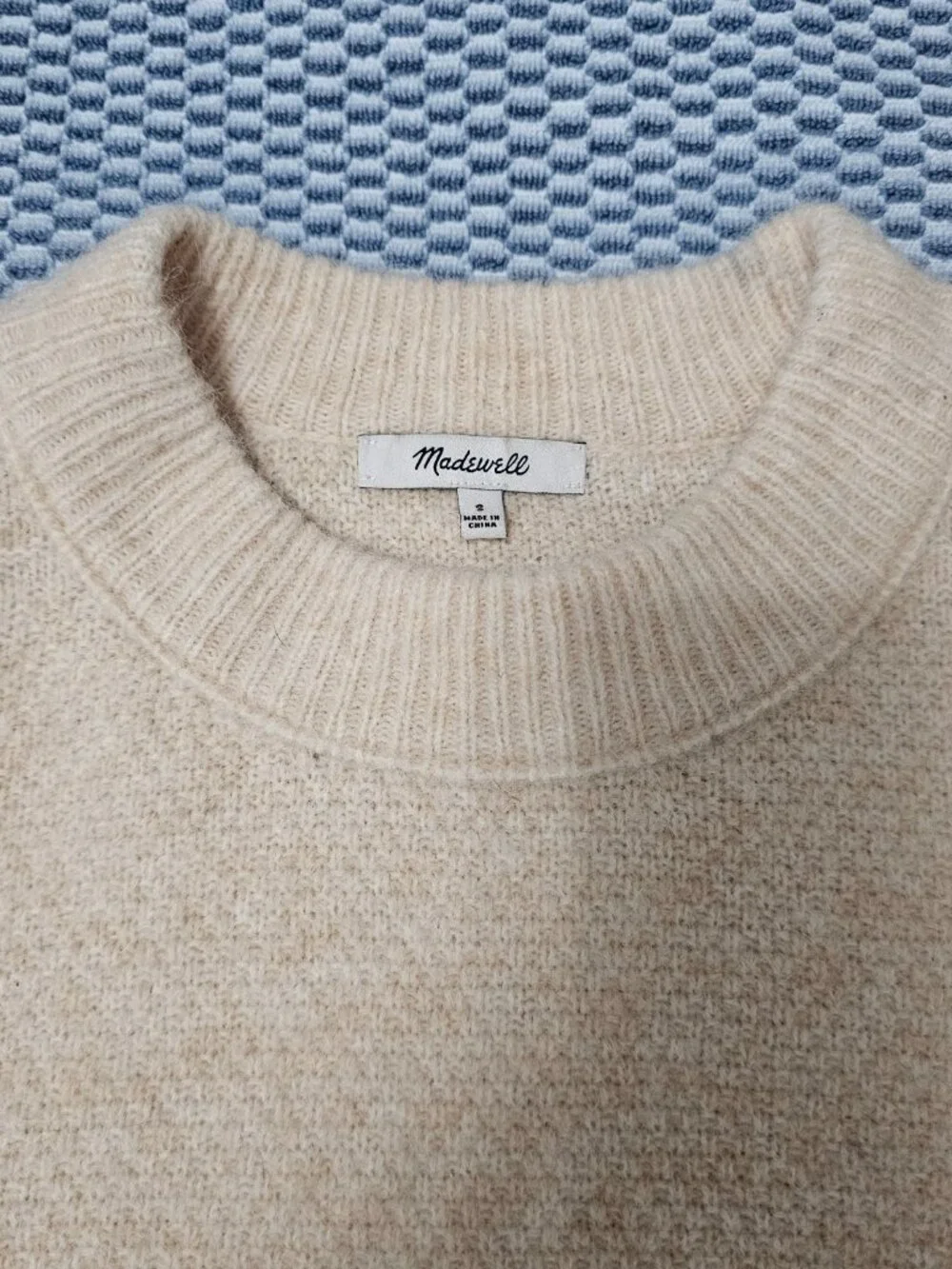 Madewell Cable Knit Beige Crewneck Boxy Pullover Alpaca Sweater Size Small NEW - Picture 4 of 7